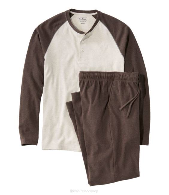 LLBean Cotton Knit Pajamas Men J46J161 Clothing Darkest Brown/Oatmeal Heather
