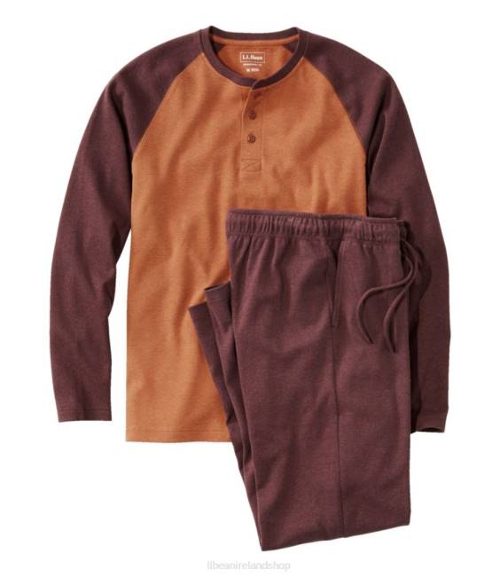 LLBean Cotton Knit Pajamas Men J46J3063 Clothing Rust Orange/Currant Heather