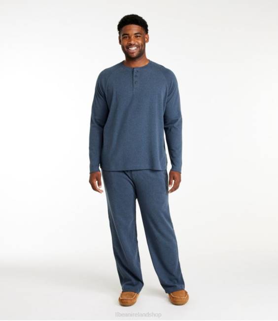 LLBean Cotton Knit Pajamas Men J46J4680 Clothing Navy/Warm Gold Heather