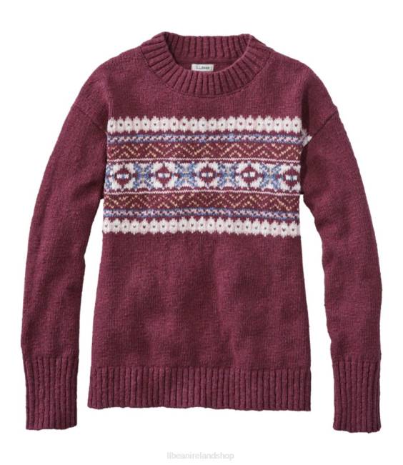 LLBean Cotton Ragg Sweater Women J46J3030 Clothing Deep Wine Fair Isle