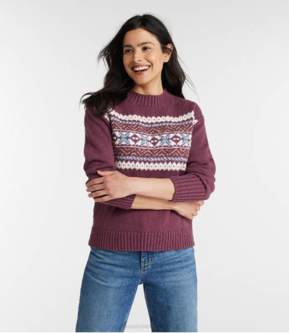LLBean Cotton Ragg Sweater Women J46J3030 Clothing Deep Wine Fair Isle