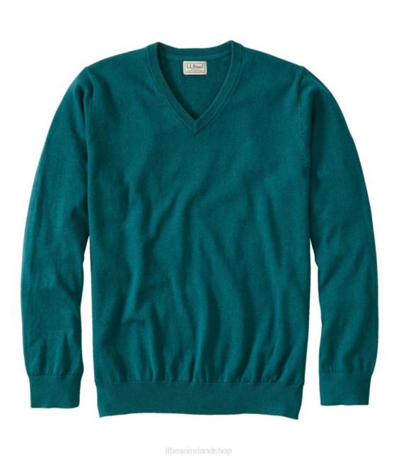 LLBean Cotton/Cashmere Sweater Men J46J6576 Clothing Teal Blue Heather