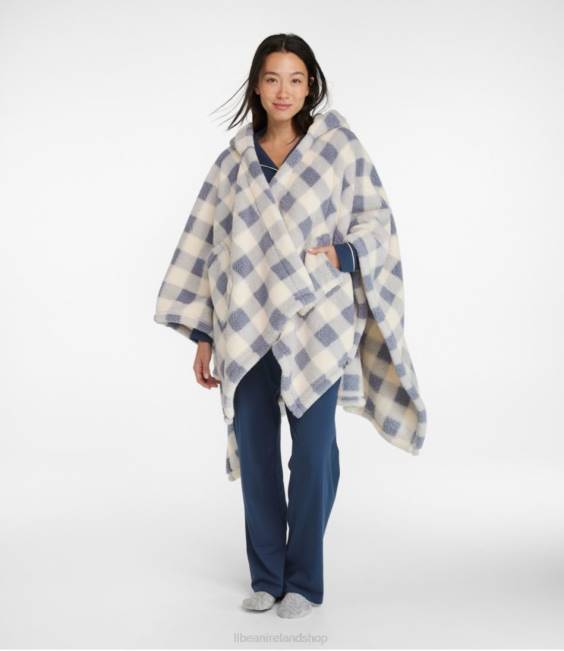 LLBean Cozy Sherpa Wearable Throw Plaid Unisex J46J2579 Bedding Cream/Indigo Gray