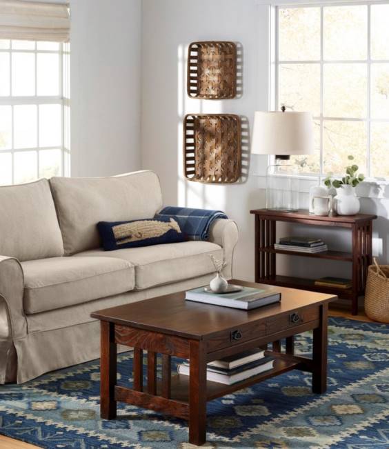 LLBean Double Border Wool Hooked Rug Unisex J46J2828 Home Goods Blue