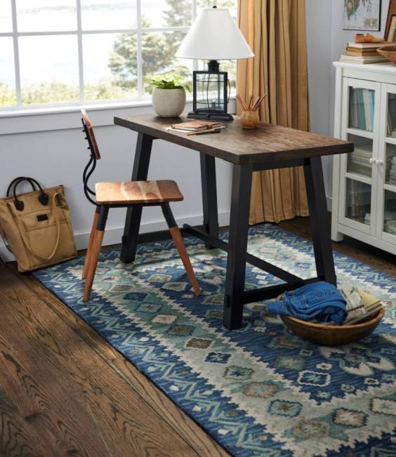 LLBean Double Border Wool Hooked Rug Unisex J46J2828 Home Goods Blue