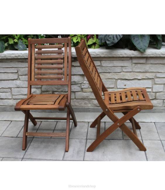 LLBean Eucalyptus Foldable Dining Chairs Set of Two Unisex J46J2853 Backyard  Patio Natural