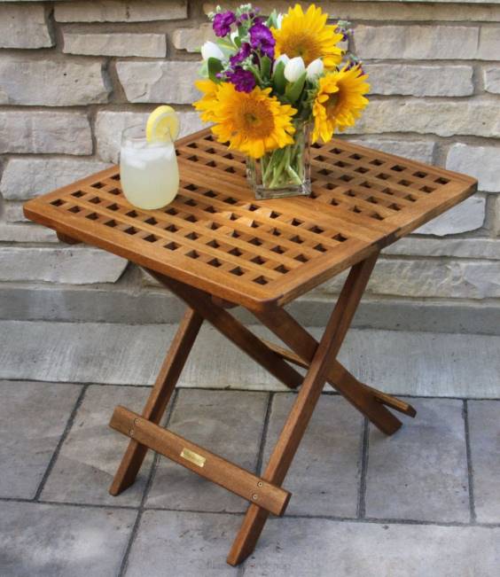LLBean Eucalyptus Folding Side Table Unisex J46J2777 Backyard  Patio Natural