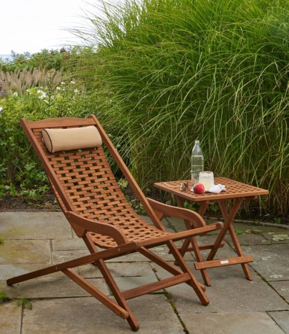 LLBean Eucalyptus Folding Side Table Unisex J46J2777 Backyard  Patio Natural