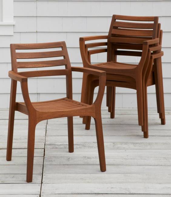 LLBean Eucalyptus Stacking Chairs Set of Four Unisex J46J2752 Backyard  Patio Natural