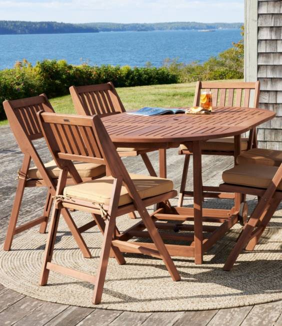 LLBean Eucalyptus Storage 7-Piece Dining Set Unisex J46J2825 Backyard  Patio Natural
