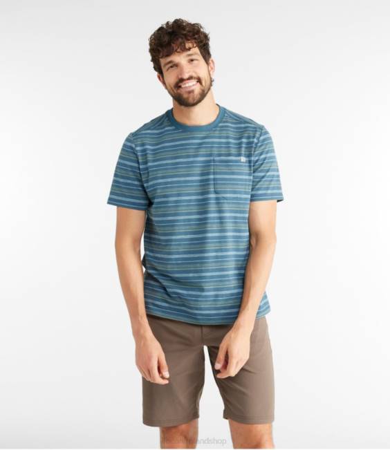 LLBean Explorer Tee Men J46J423 Clothing Dark Teal Blue Stripe