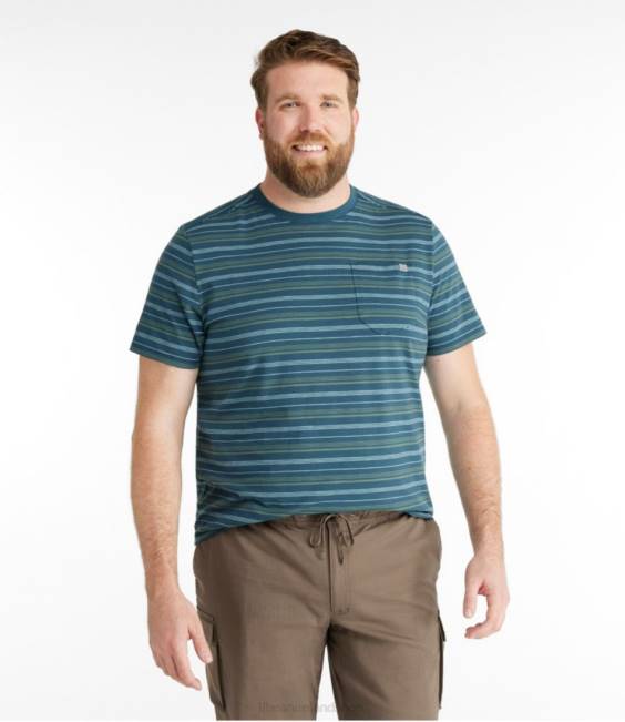 LLBean Explorer Tee Men J46J423 Clothing Dark Teal Blue Stripe