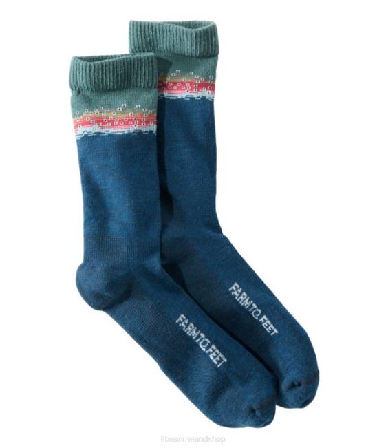 LLBean Farm to Feet Missoula Crew Socks Men J46J543 Accessories Navy Rainbow Trout