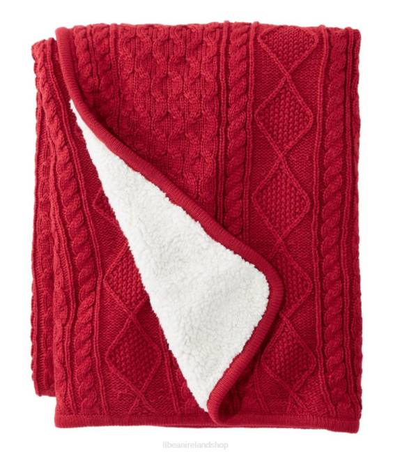 LLBean Fisherman Cabled Fleece Throw Unisex J46J4374 Bedding Dark Red