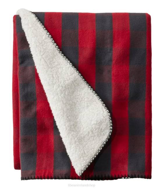 LLBean Flannel Sherpa Throw Unisex J46J2560 Bedding Rustic Red Buffalo Check