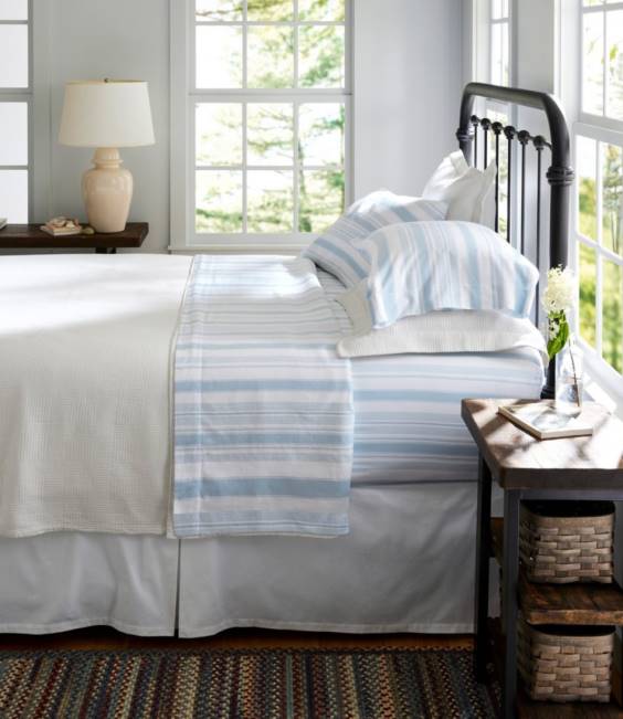 LLBean Garment Washed Sateen Sheet Collection Stripe Unisex J46J2759 Bedding Seaside Blue