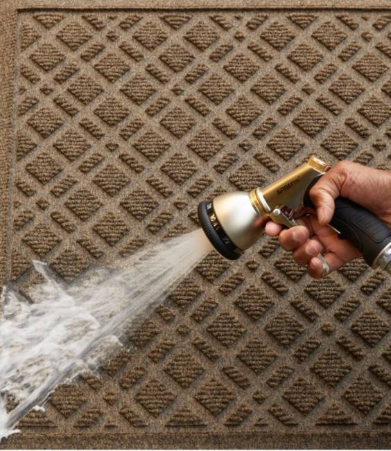 LLBean Heavyweight Recycled Waterhog Doormat Plaid Unisex J46J6297 Home Goods Medium Gray