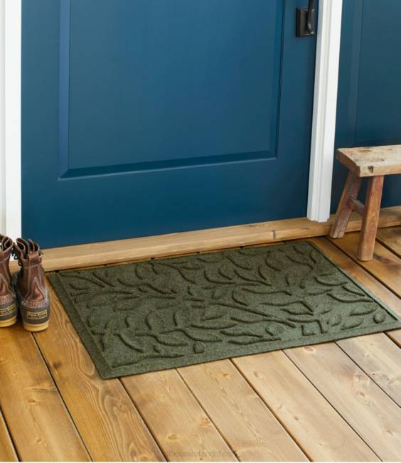 LLBean Heavyweight Recycled Waterhog Doormat Woodland Leaf Unisex J46J5520 Home Goods Charcoal