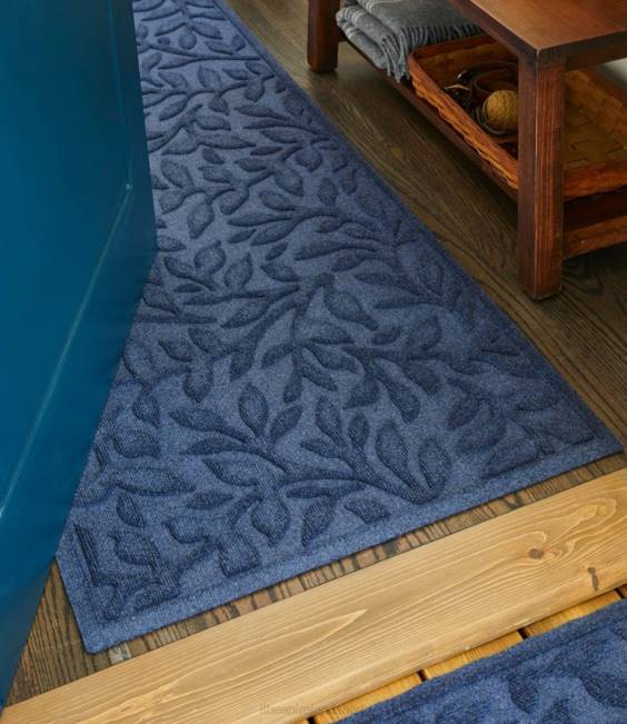 LLBean Heavyweight Recycled Waterhog Mat Runner Woodland Leaf Unisex J46J2608 Home Goods Moonlight Blue