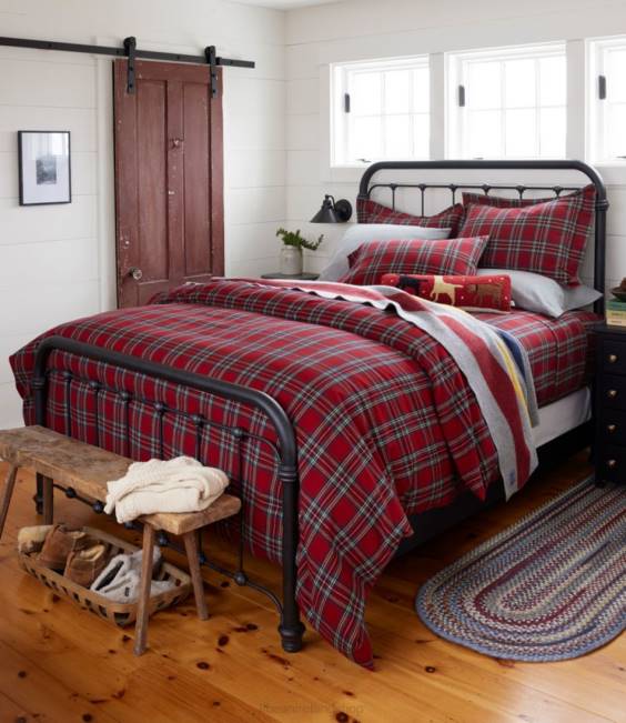 LLBean Heritage Chamois Flannel Comforter Cover Collection Plaid Unisex J46J2742 Bedding Rustic Red/Charcoal