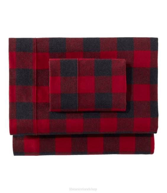 LLBean Heritage Chamois Flannel Sheet Collection Plaid Unisex J46J2497 Bedding Rustic Red/Charcoal