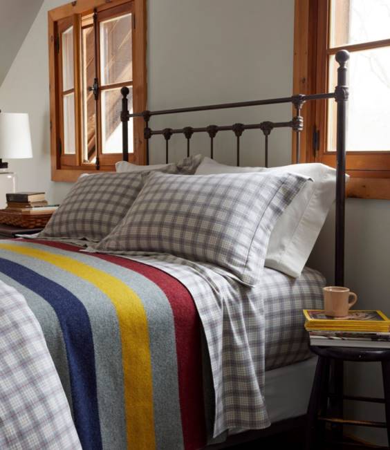 LLBean Heritage Chamois Flannel Sheet Collection Plaid Unisex J46J2497 Bedding Rustic Red/Charcoal