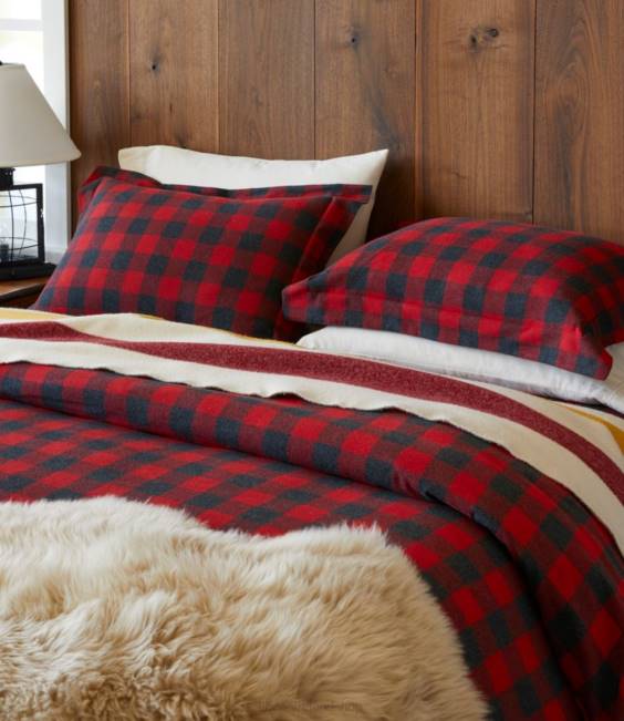 LLBean Heritage Chamois Flannel Sheet Collection Plaid Unisex J46J4349 Bedding Gray Heather Plaid