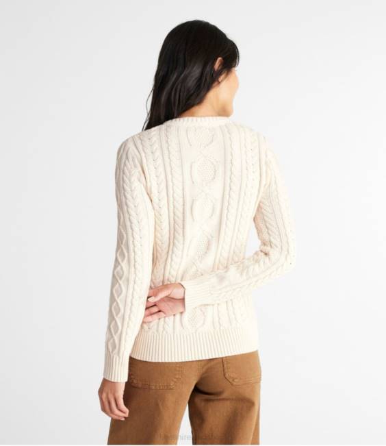 LLBean Heritage Soft Cotton Fisherman Sweater Women J46J3383 Clothing Gray Pebble Donegal