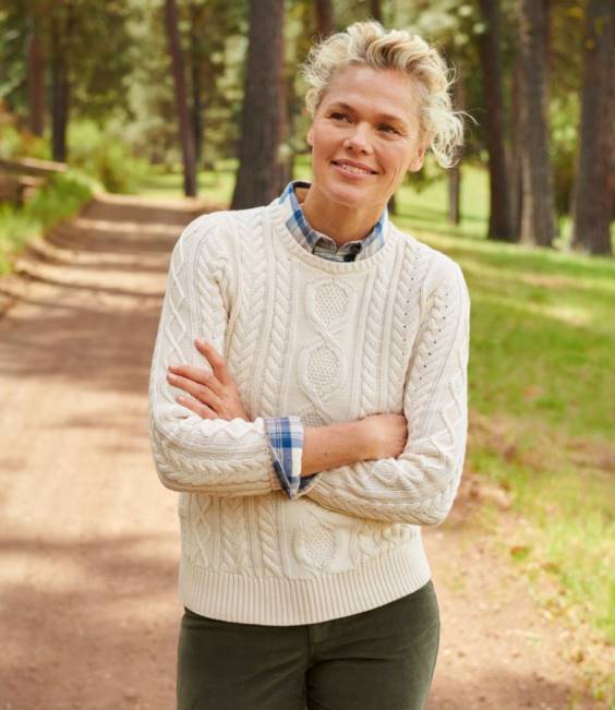 LLBean Heritage Soft Cotton Fisherman Sweater Women J46J4934 Clothing Dusty Olive Heather