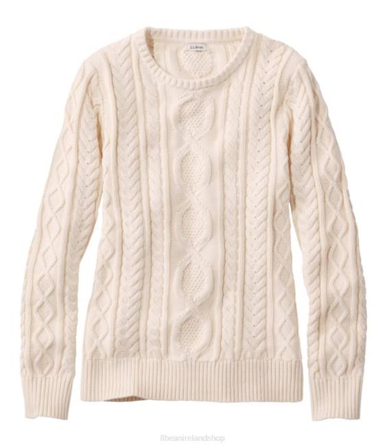 LLBean Heritage Soft Cotton Fisherman Sweater Women J46J5937 Clothing Cream