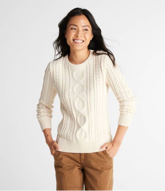 LLBean Heritage Soft Cotton Fisherman Sweater Women J46J5937 Clothing Cream