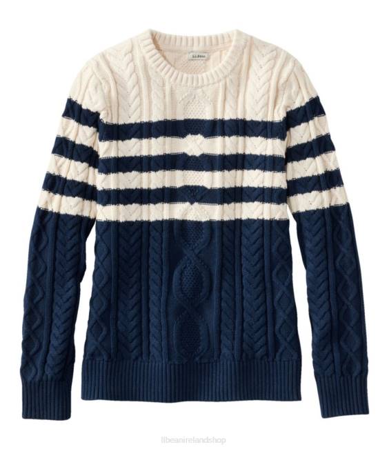 LLBean Heritage Soft Cotton Fisherman Sweater Women J46J628 Clothing Classic Navy Stripe
