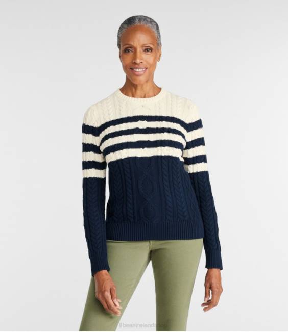 LLBean Heritage Soft Cotton Fisherman Sweater Women J46J628 Clothing Classic Navy Stripe