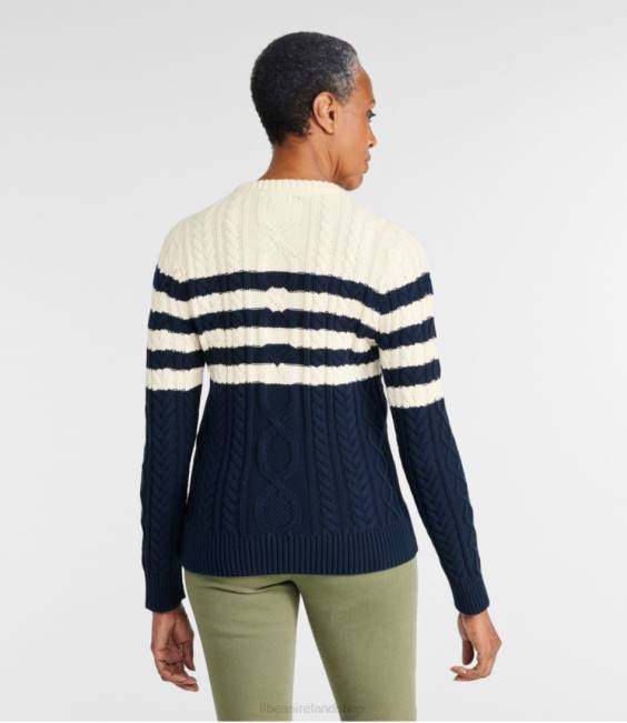 LLBean Heritage Soft Cotton Fisherman Sweater Women J46J628 Clothing Classic Navy Stripe
