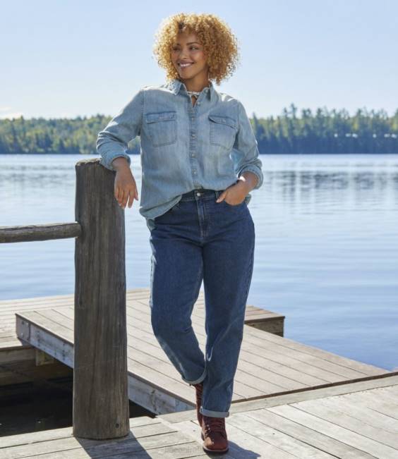 LLBean Heritage Washed Denim Shirt Women J46J4595 Clothing Medium Indigo
