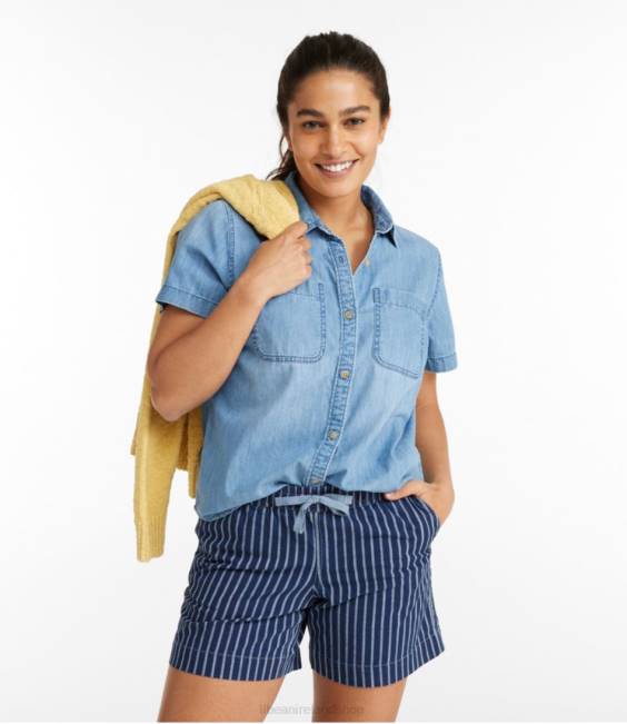 LLBean Heritage Washed Lightweight Denim Shirt Women J46J679 Clothing Light Indigo