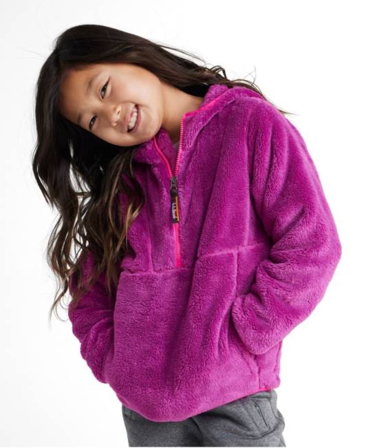 LLBean Hi-Pile Fleece Hooded Pullover Kids J46J3476 Outerwear Bright Navy