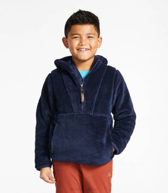 LLBean Hi-Pile Fleece Hooded Pullover Kids J46J3476 Outerwear Bright Navy