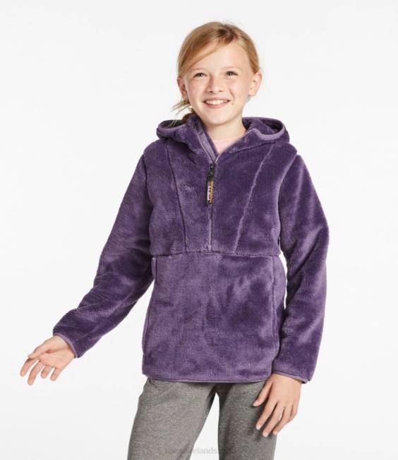 LLBean Hi-Pile Fleece Hooded Pullover Kids J46J4993 Outerwear Muted Purple