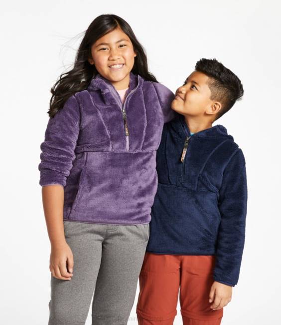 LLBean Hi-Pile Fleece Hooded Pullover Kids J46J652 Outerwear Wild Aster