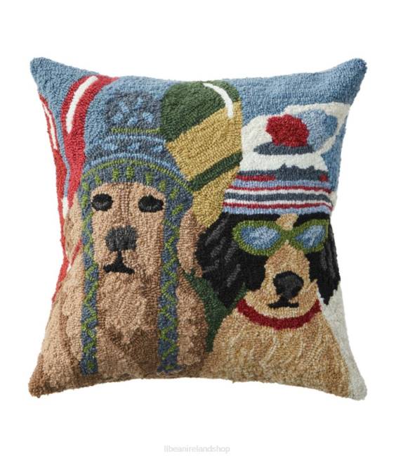 LLBean Indoor/Outdoor Hooked Pillow Dogs Skiing Unisex J46J2571 Home Decor Multi