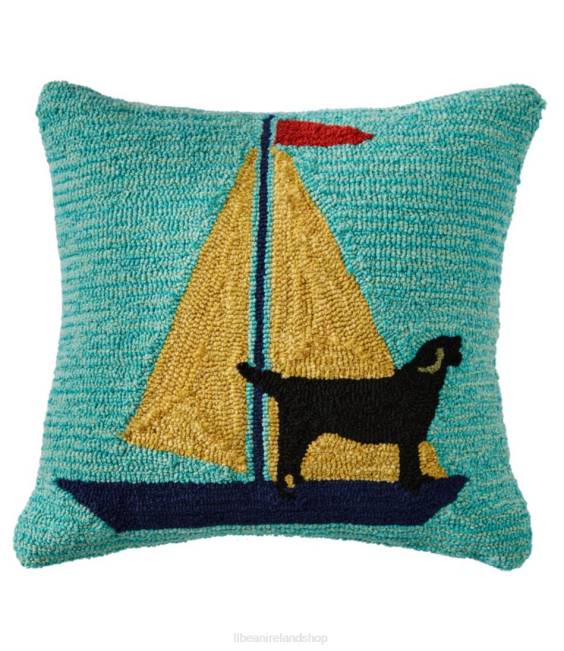 LLBean Indoor/Outdoor Hooked Pillow Sail Boat Dog Unisex J46J2765 Home Decor Multi