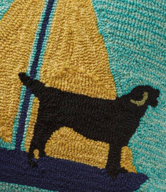 LLBean Indoor/Outdoor Hooked Pillow Sail Boat Dog Unisex J46J2765 Home Decor Multi