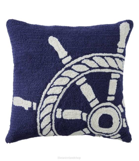 LLBean Indoor/Outdoor Hooked Pillow Ship Wheel Unisex J46J2771 Home Decor Multi