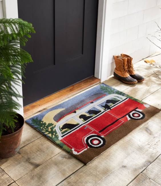LLBean Indoor/Outdoor Vacationland Rug Dog Bus Unisex J46J2690 Home Goods Multi