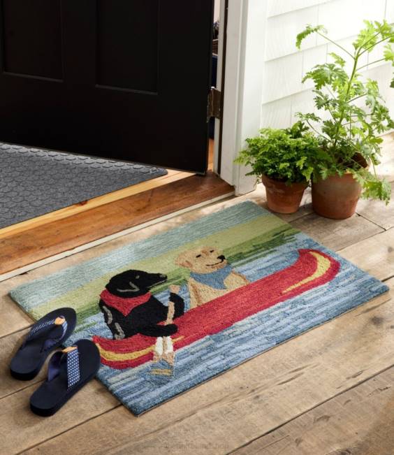 LLBean Indoor/Outdoor Vacationland Rug Dog Canoe Unisex J46J2919 Home Goods Multi
