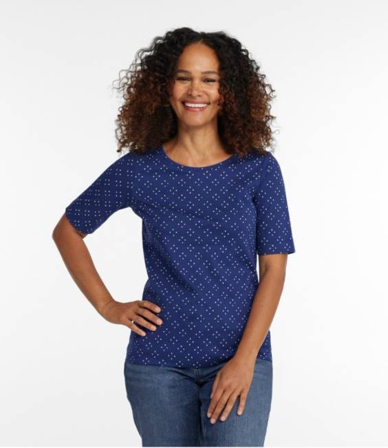 LLBean Jewelneck Tee Women J46J4645 Clothing Sailcloth Medallion Dot