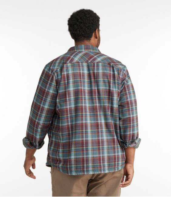 LLBean Katahdin Performance Flannel Shirt-Jacket Men J46J3546 Clothing Peak Orange/Deep Teal