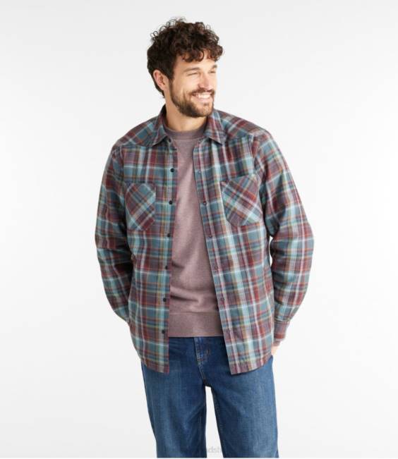 LLBean Katahdin Performance Flannel Shirt-Jacket Men J46J753 Clothing Deep Wine/Rangeley Blue