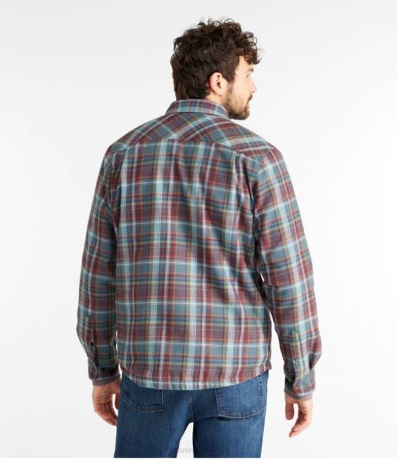 LLBean Katahdin Performance Flannel Shirt-Jacket Men J46J753 Clothing Deep Wine/Rangeley Blue